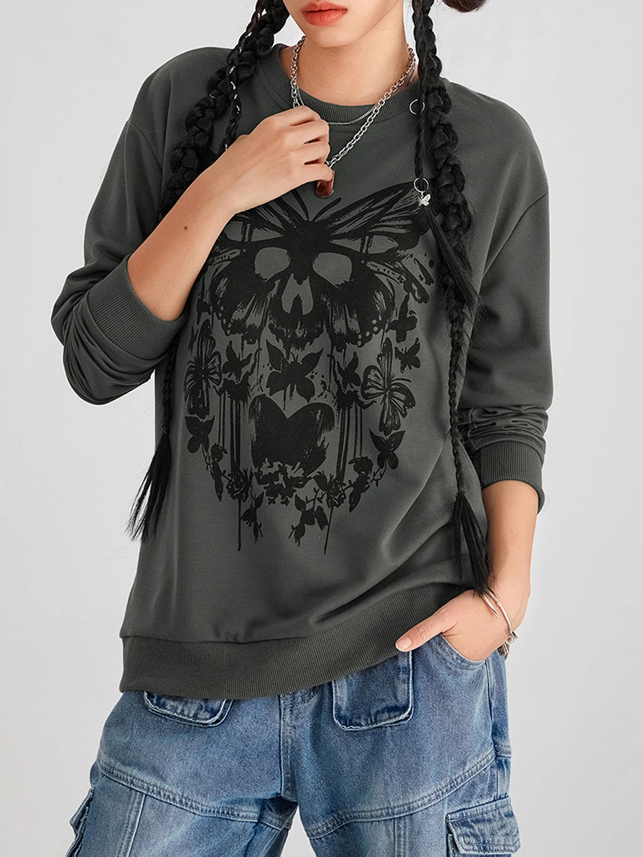 Gothic Butterfly Skull Print Long Sleeve Sweatshirt Hoodie Top - Image 4