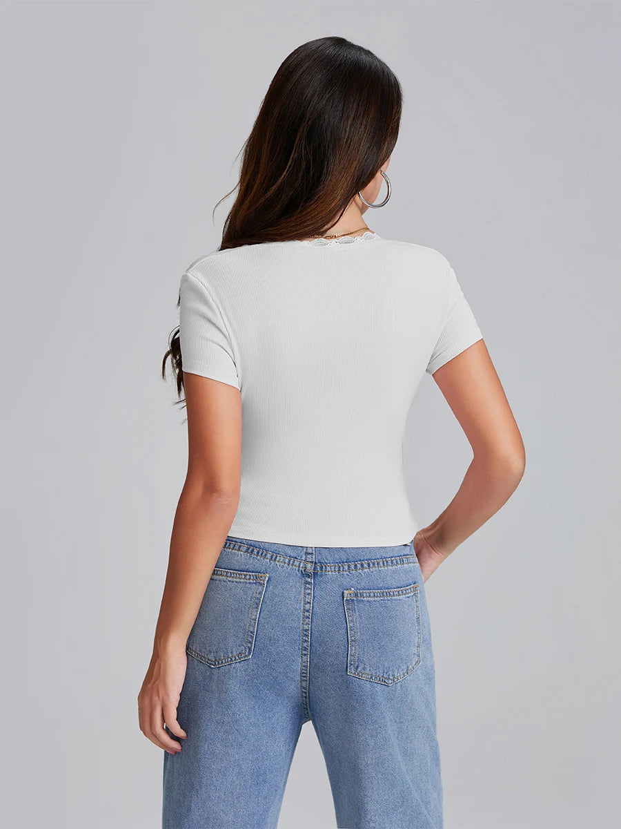 Square Neck Cap Sleeve Crop Top: Trendy Women's Summer Tee - Image 3