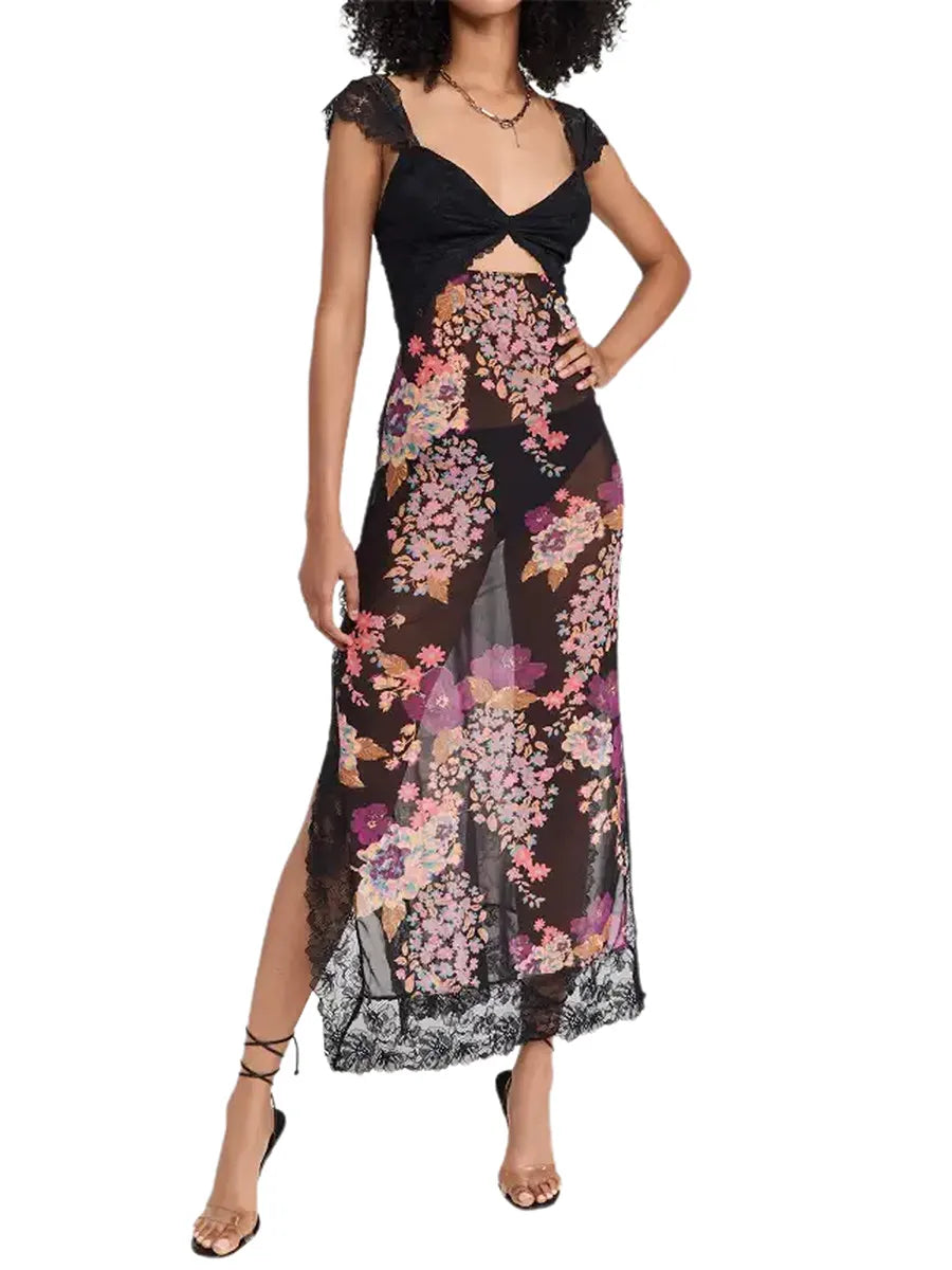 Floral Print Cutout V-Neck Bodycon Dress for Women - Image 8