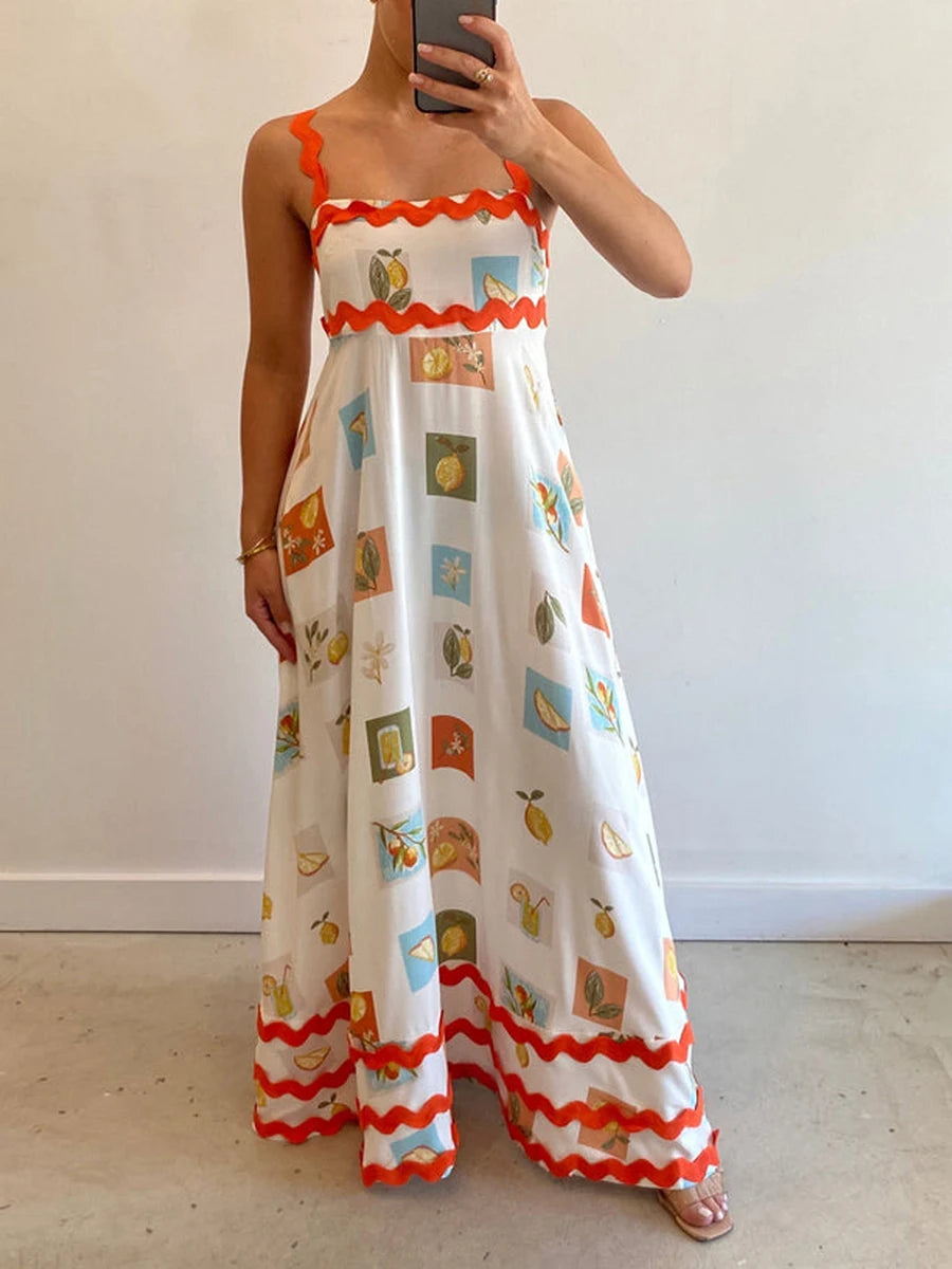 Floral/Leopard Print Sleeveless Square Neck Long Cami Dress for Women
