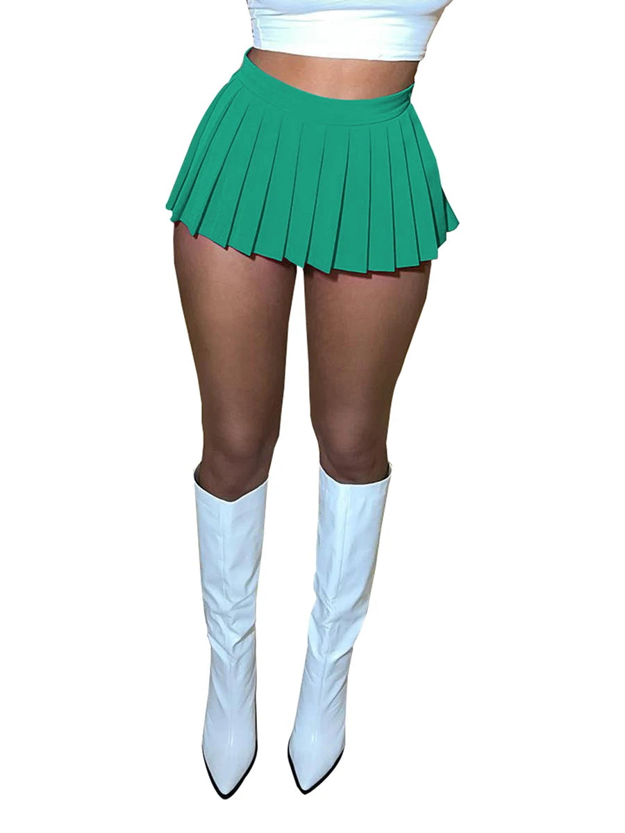 High Waist Solid Color Pleated Mini Skirt for Women - Image 8