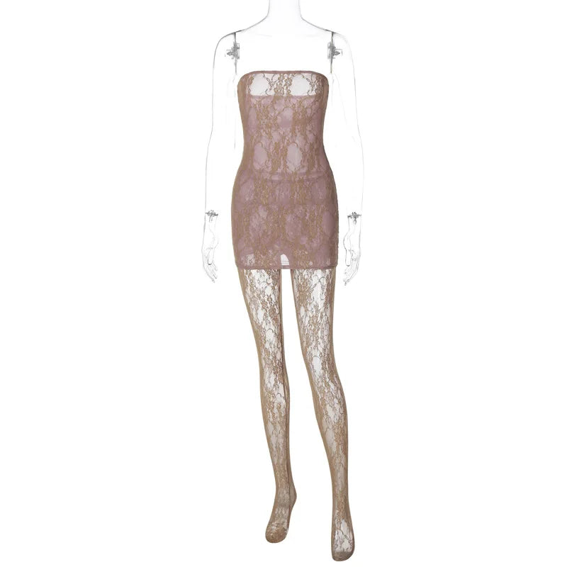 Sexy Two-Piece Set with See Through Mini Dress & Stockings - Image 6