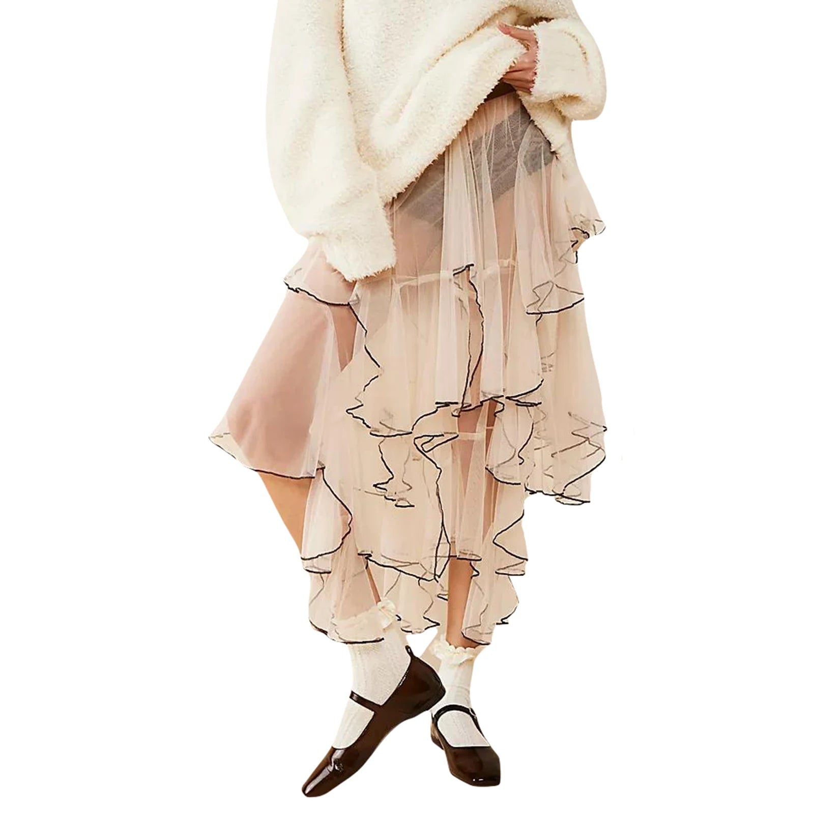 Women's Sheer Tulle Ruffled Elastic Skirt for Summer Events - Image 2