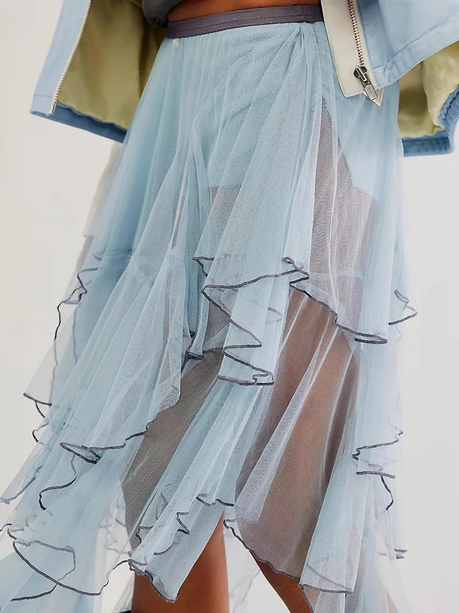Women's Sheer Tulle Ruffled Elastic Skirt for Summer Events - Image 7