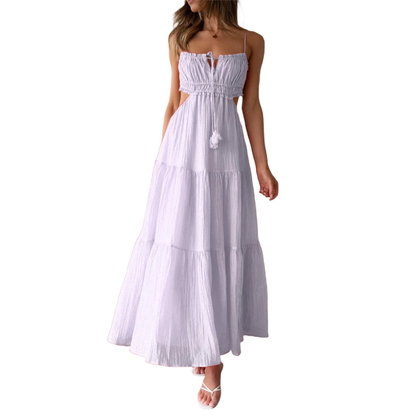 Flowy Backless Tie-Up Beach Sundress for Women, Adjustable Straps - Image 6