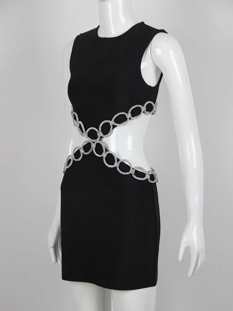 Women's Sexy Cut Out Black Mini Tank Bandage Dress - Image 6