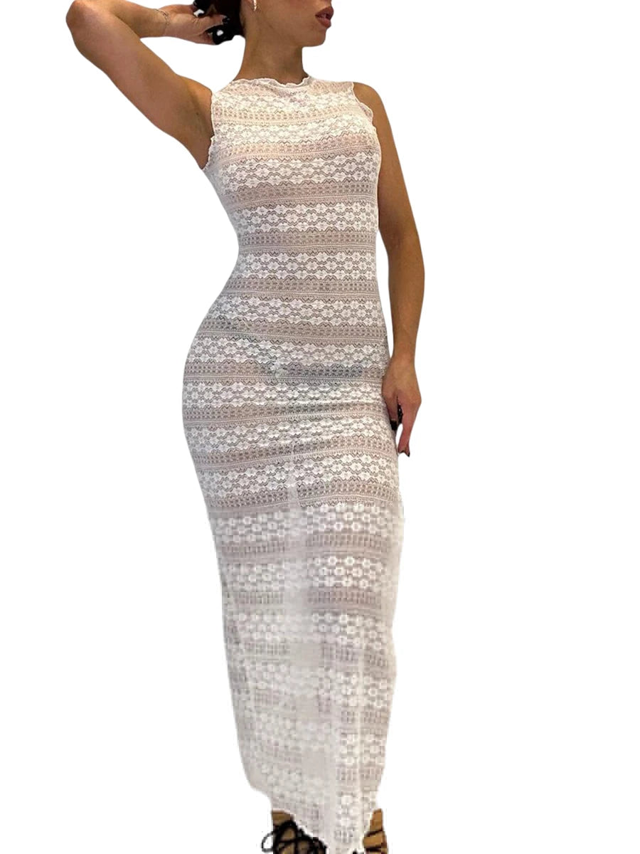 Sleeveless Split Party Dress for Women, Striped Floral Design - Image 3