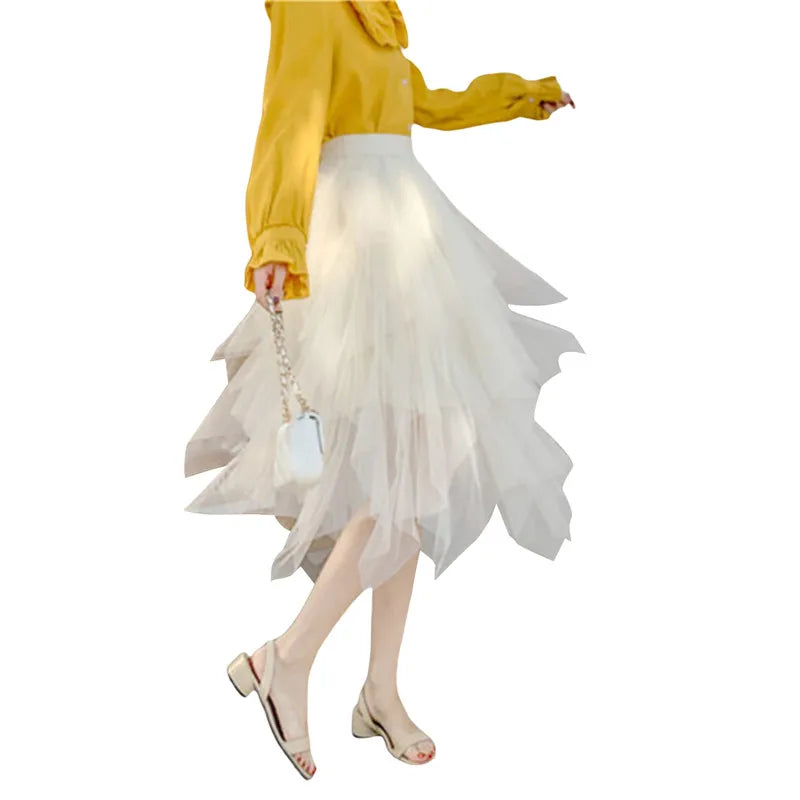 Tulle High Waist Tiered Layered Prom Party Midi Skirt - Image 3