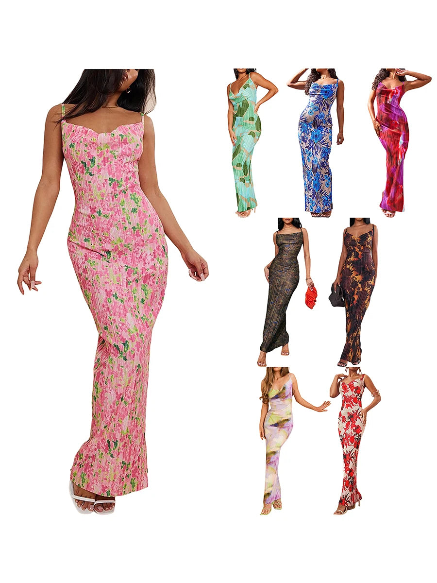 Floral Strap Slip Dress: Bodycon Party Long Beach Streetwear - Image 9
