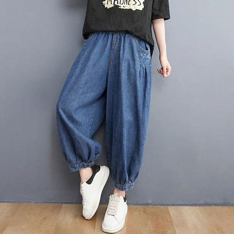 Baggy Harem Jeans Women's Vintage Blue Denim Ankle-Length Pants - Image 5