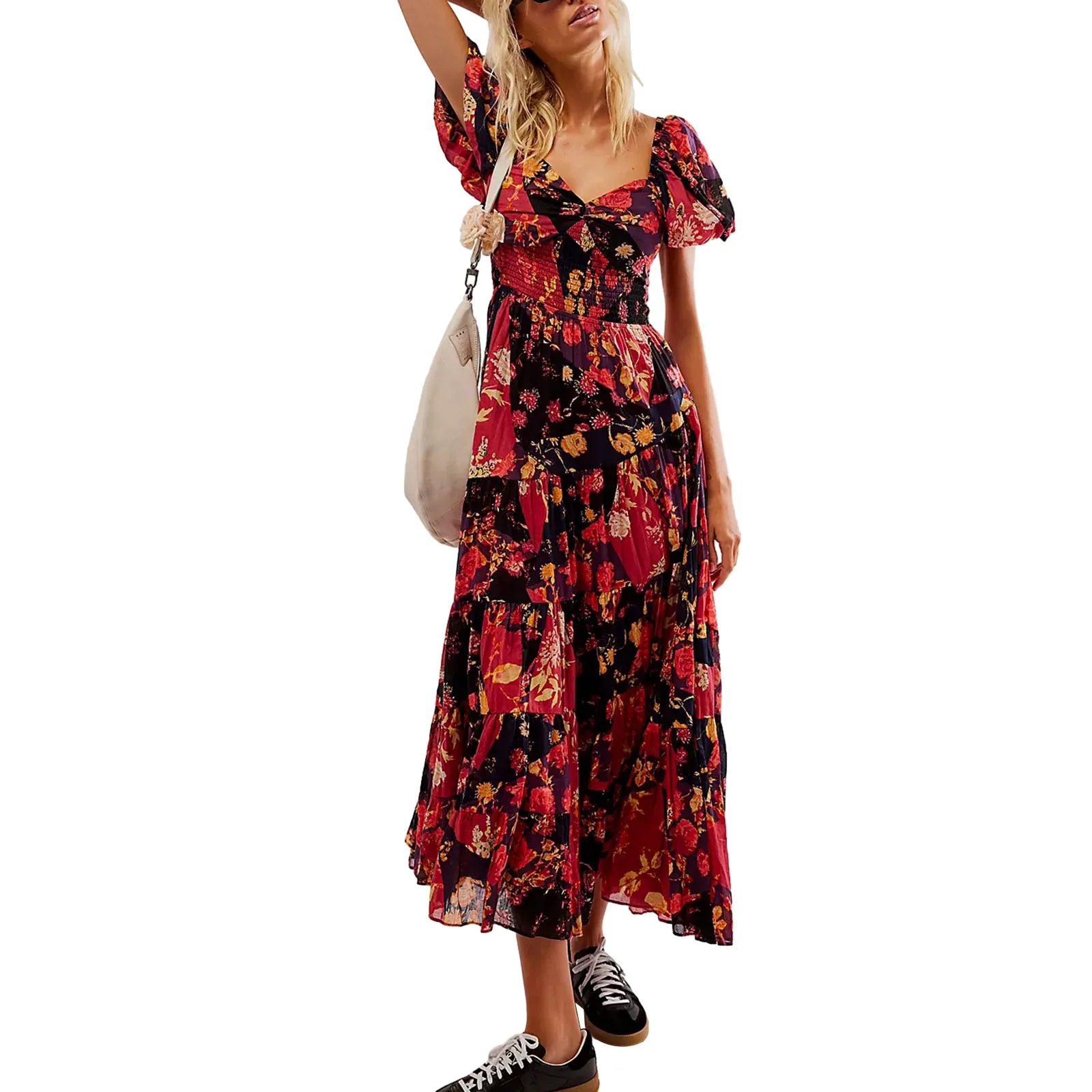 Bohemian floral print long dress for beach vacation - Image 2