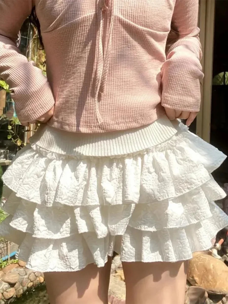 Women's Cute Bloomer Shorts with Ruffled Layers and Elastic Waist