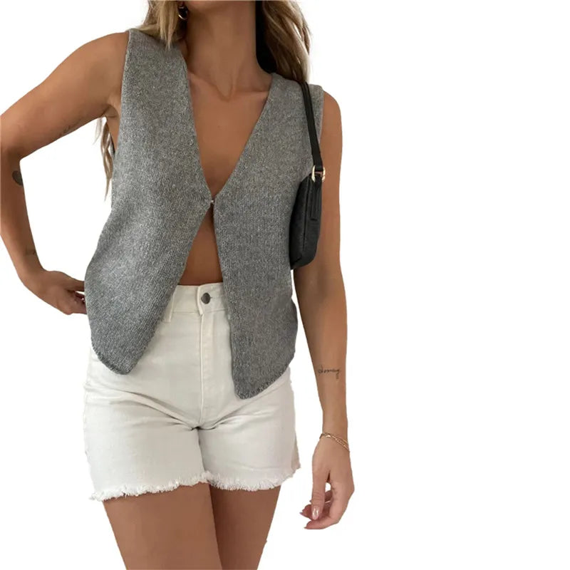 Knitted Sleeveless V-Neck Tank Top for Women - Breathable, Stylish - Image 4