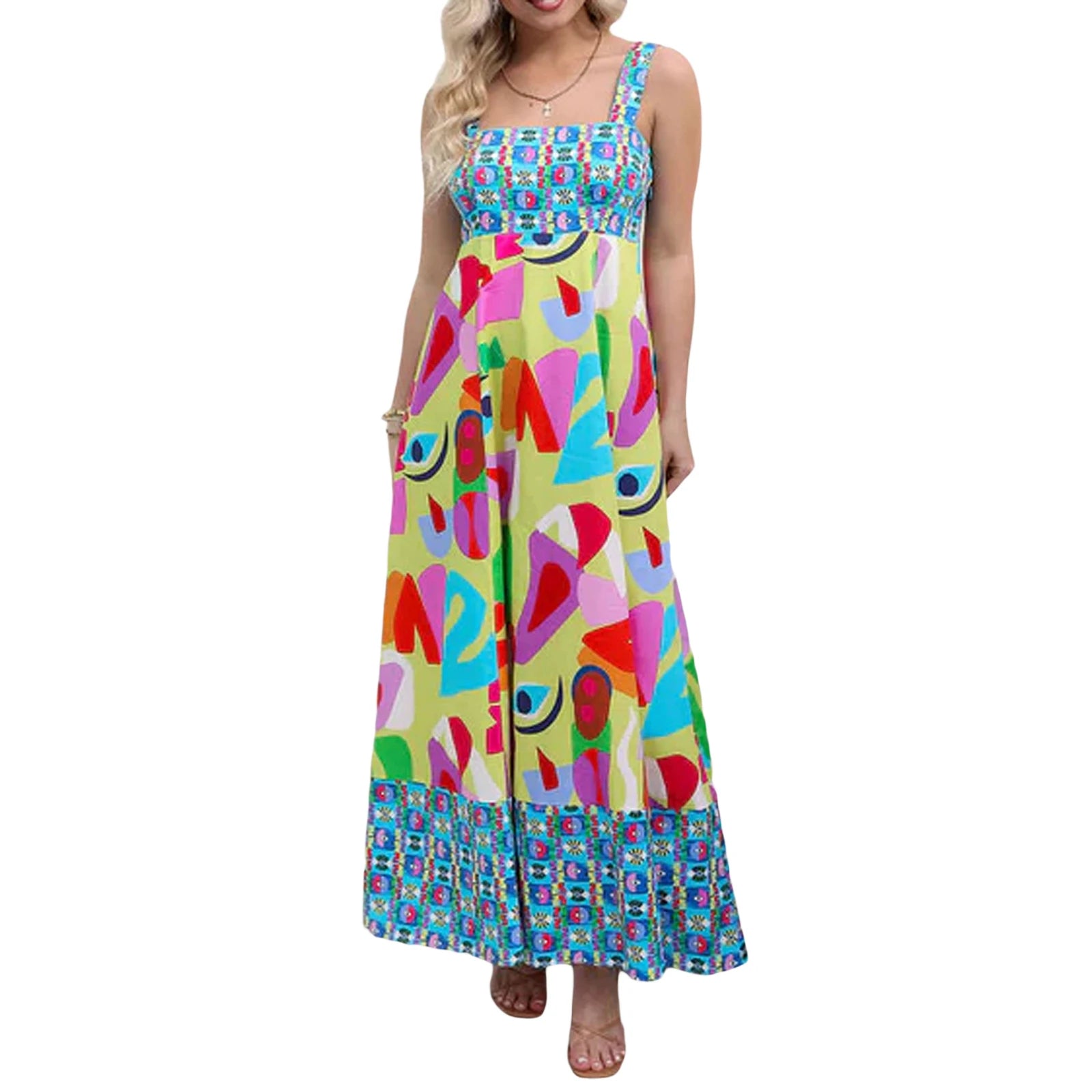 Bohemian Print Sleeveless Long Summer Dress Beach Party Sundress - Image 5