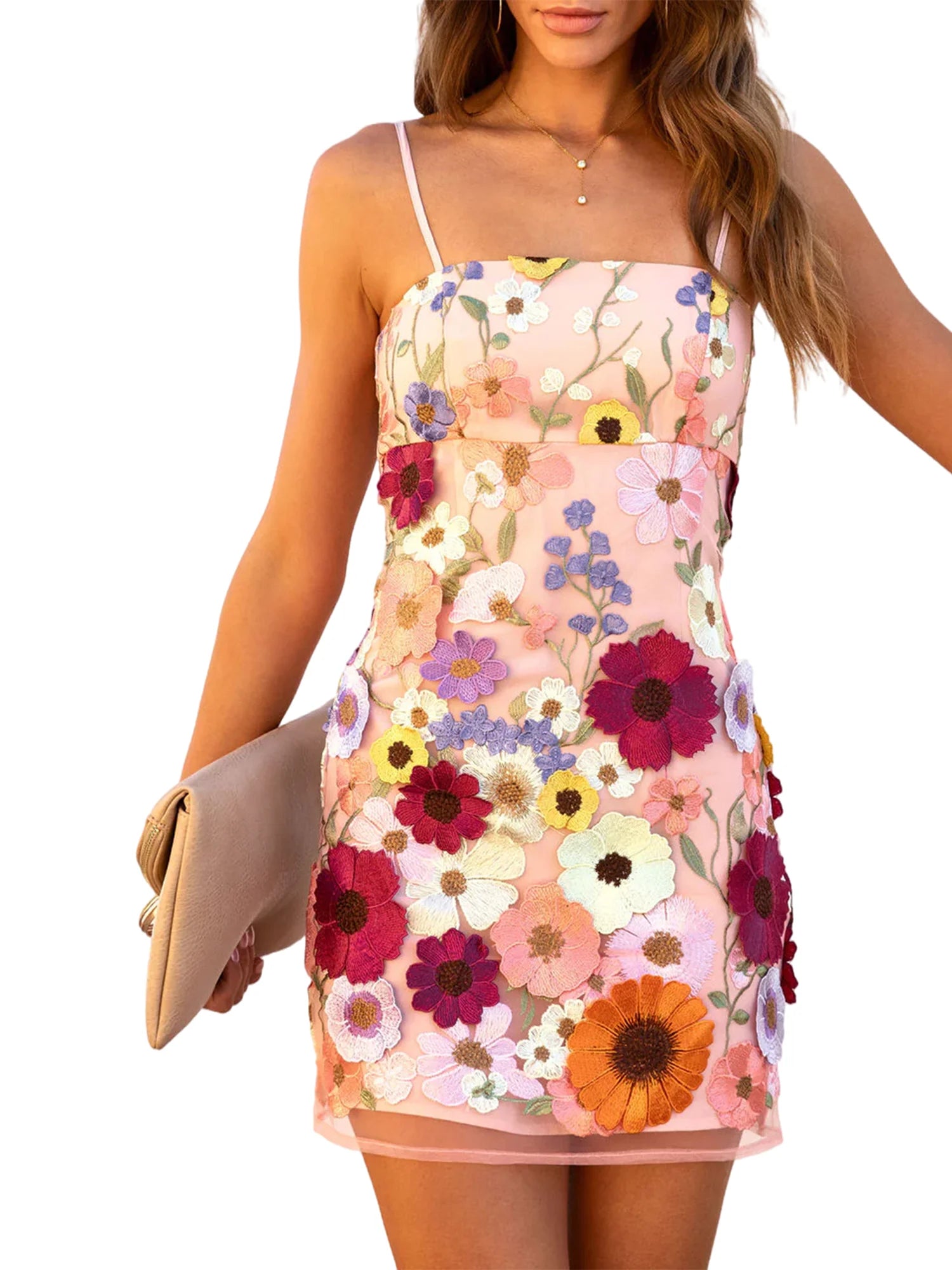 Floral Embroidery Cami Dress - Sexy Bodycon Short Dress