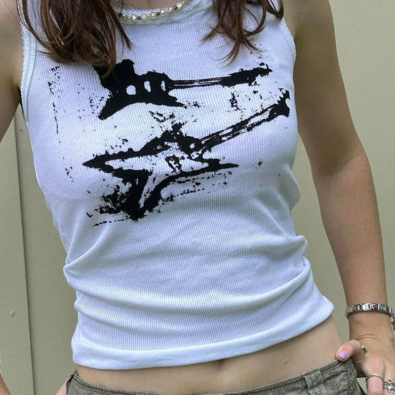 Vintage American Guitar Print Sleeveless Tank Top for Women - Image 8