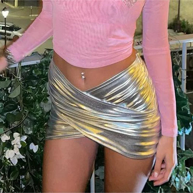 Silver Cross Low Rise Wrap Mini Skirt for Women