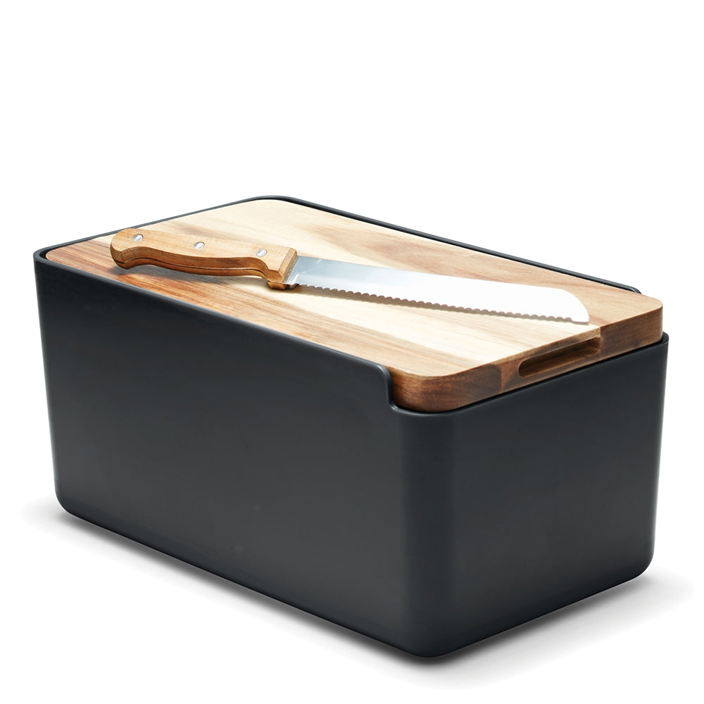 Salt & Pepper Hudson Bread Bin Black with Wooden Cutting