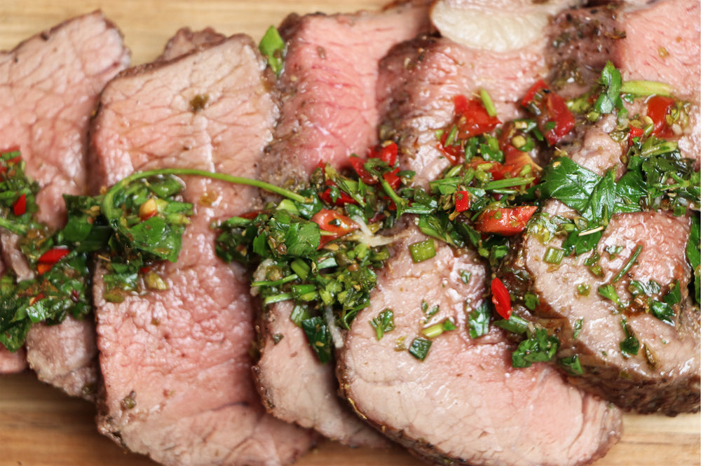 Rump Steak With Chimichurri Cooked On A Cyprus Rotisserie Charcoal Bbq Cyprus Bbq 