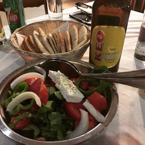 Cyprus BBQ Greek Salad and an ice cold Keo Beer