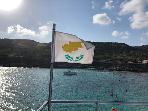 Cyprus Flag on BBQ Boat in Blue Lagoon