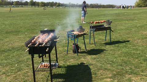 Souvla and souvlaki on a Cyprus BBQ