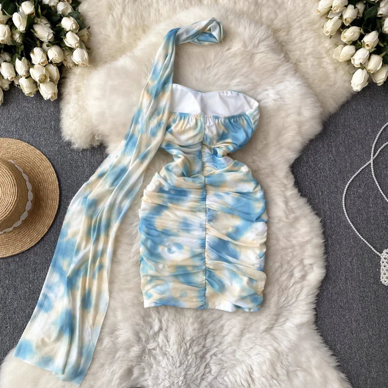 Tie Dye Bodycon Dress, Strapless, French Style, Elegant Vestidos - Image 4