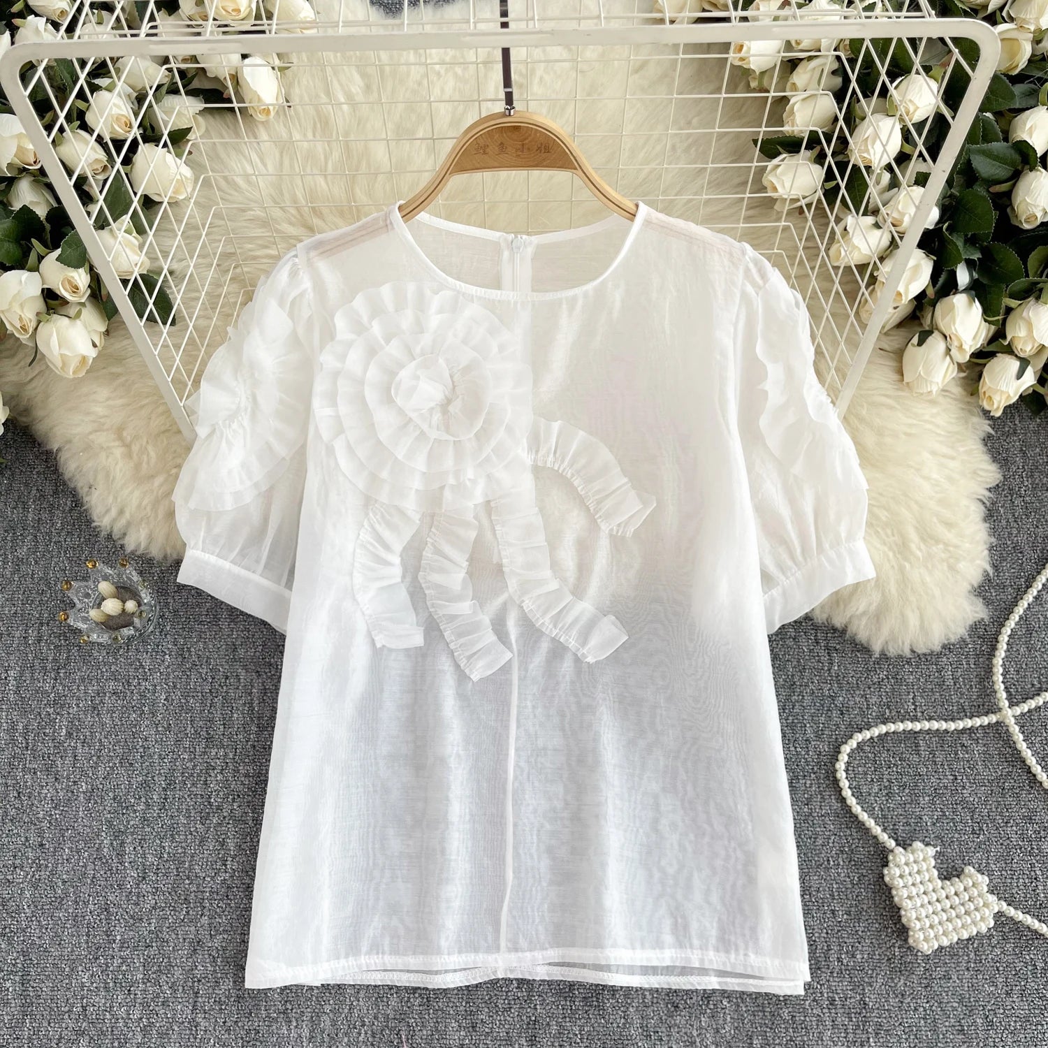 Women's Floral Puff Sleeve Chiffon Blouse for Summer Fashion - Image 4