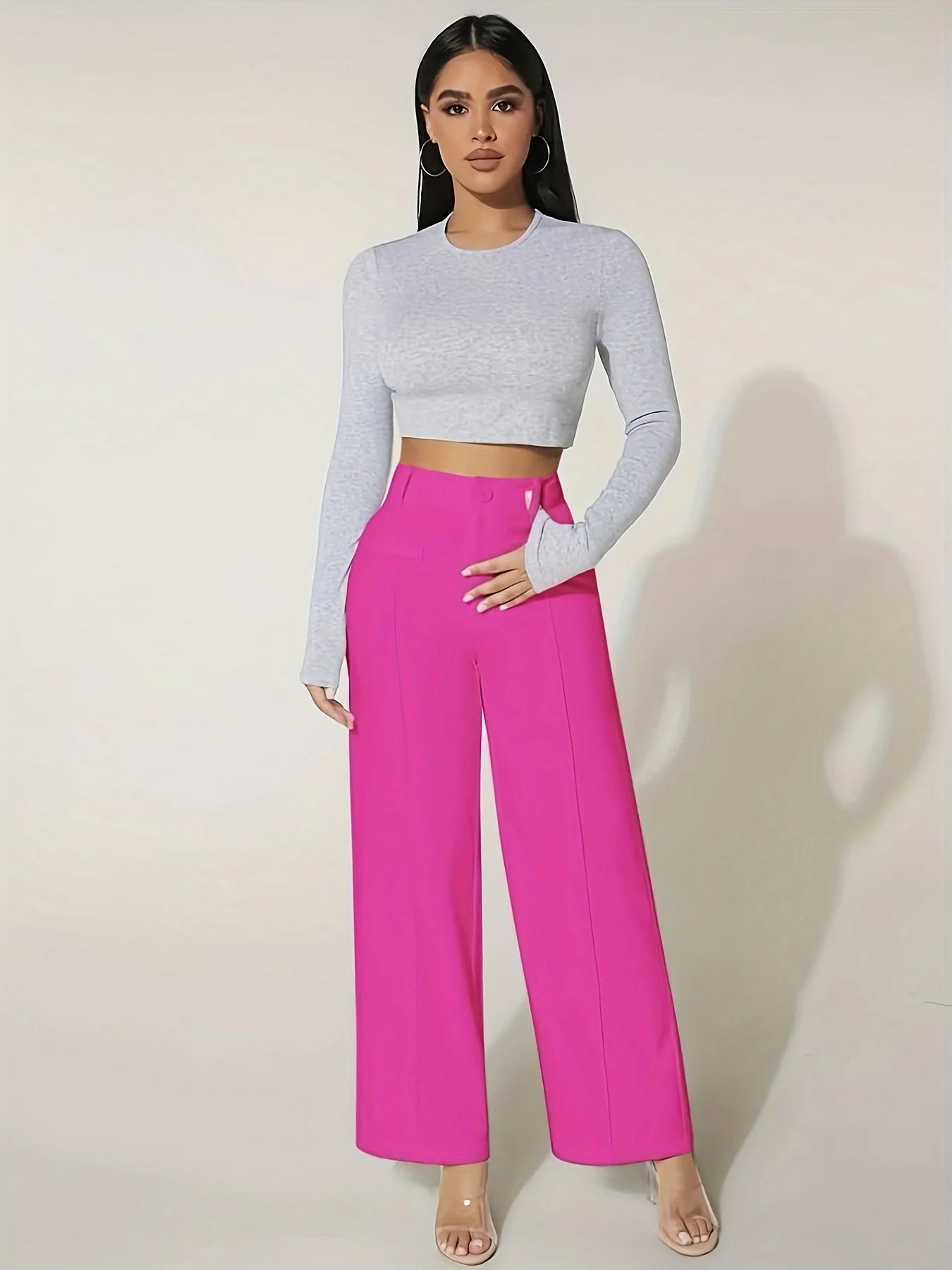 High Waist Wide Leg Black Trousers with Side Pockets - Image 7
