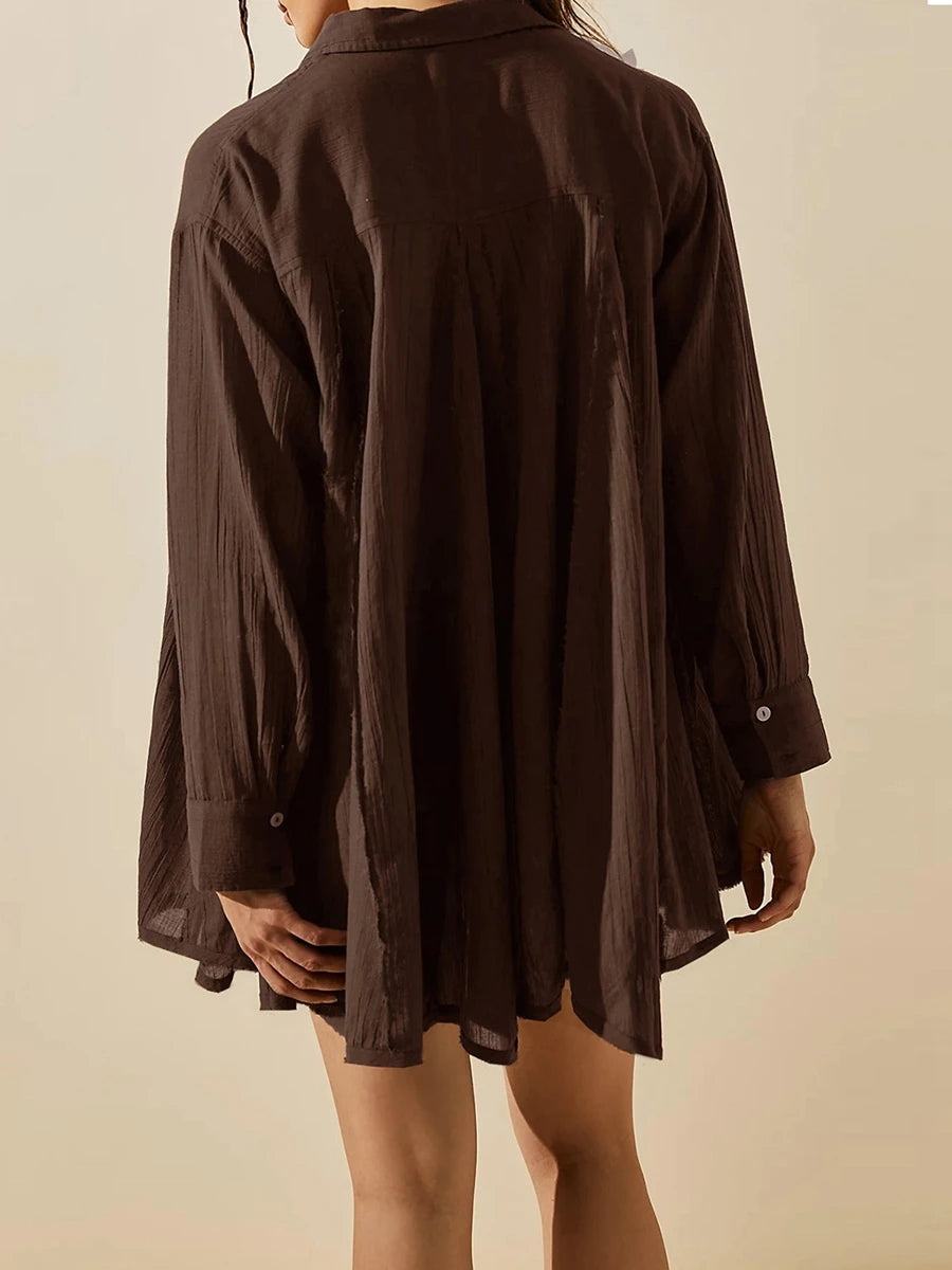 Women's Sun Protection Shirt Dress: Solid Color Cover-Up for Summer - Image 6