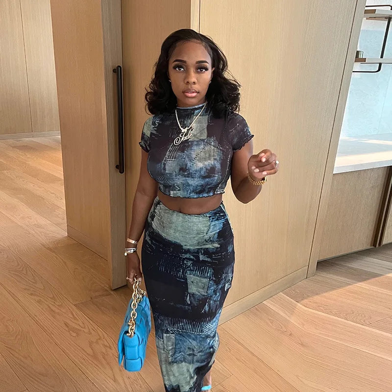 Summer Women Two Piece Dress Set Hip Skirt Outfit - Image 5