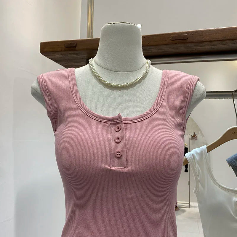 Women's Tank Top with Built-in Bra, U Collar, Sleeveless - Image 5