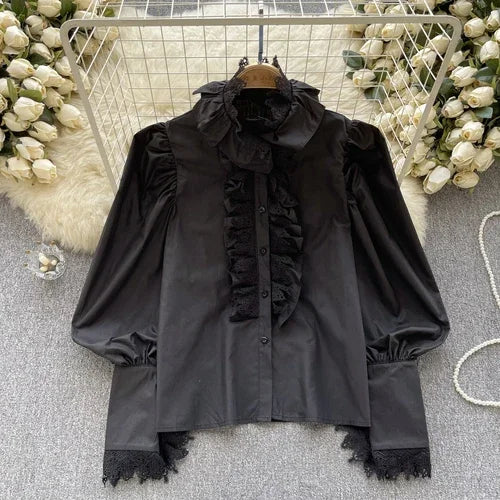 Stand Edible Tree Fungus Puff Sleeve French Chic Blouse - Image 6