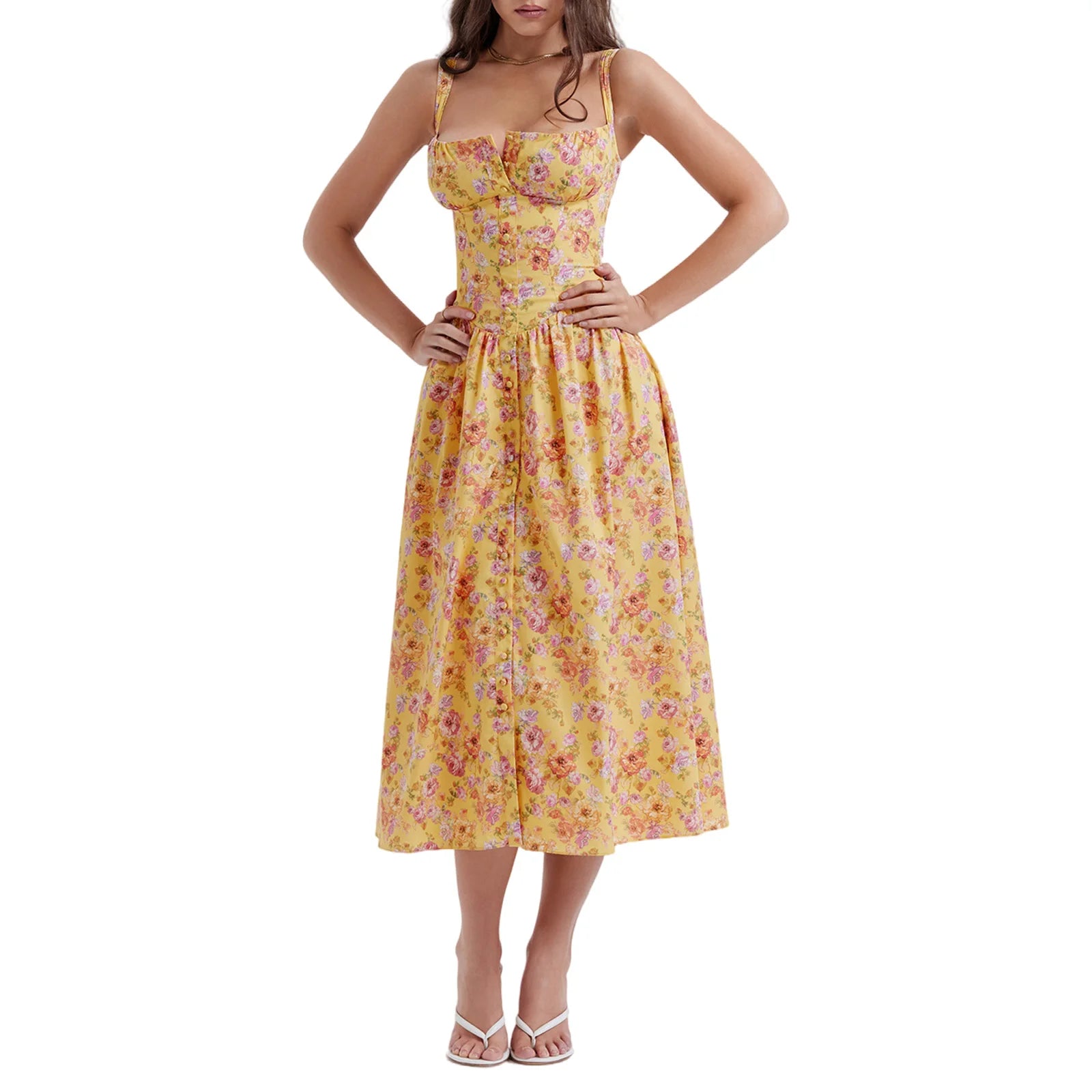 Women's Sleeveless Beach Holiday Midi Dress with Buttons and Pocket - Image 10