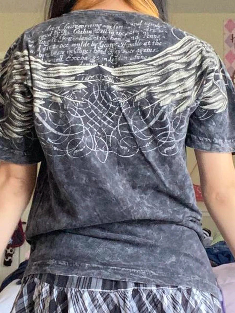 Women's Gothic Print Short Sleeve Graphic Tee Streetwear Top - Image 4
