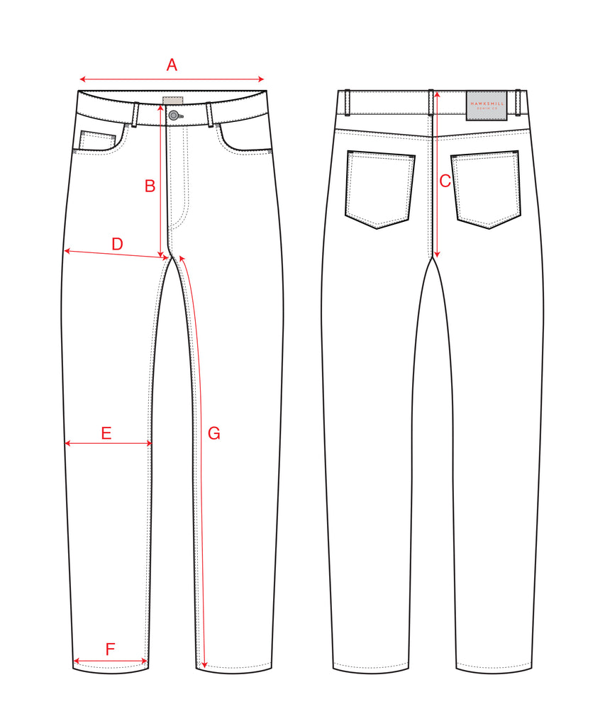 Slim Tapered Raw Size Chart - Hawksmill Denim Co