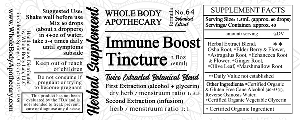 Immune Boost Tincture Label Information