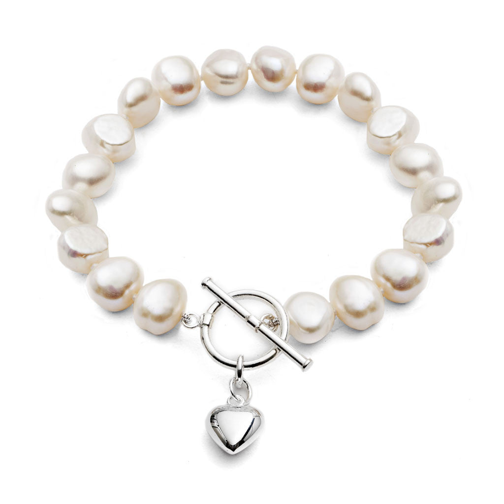 Silver Pave Cz Heart Freshwater Pearl Bracelet | Angus & Coote