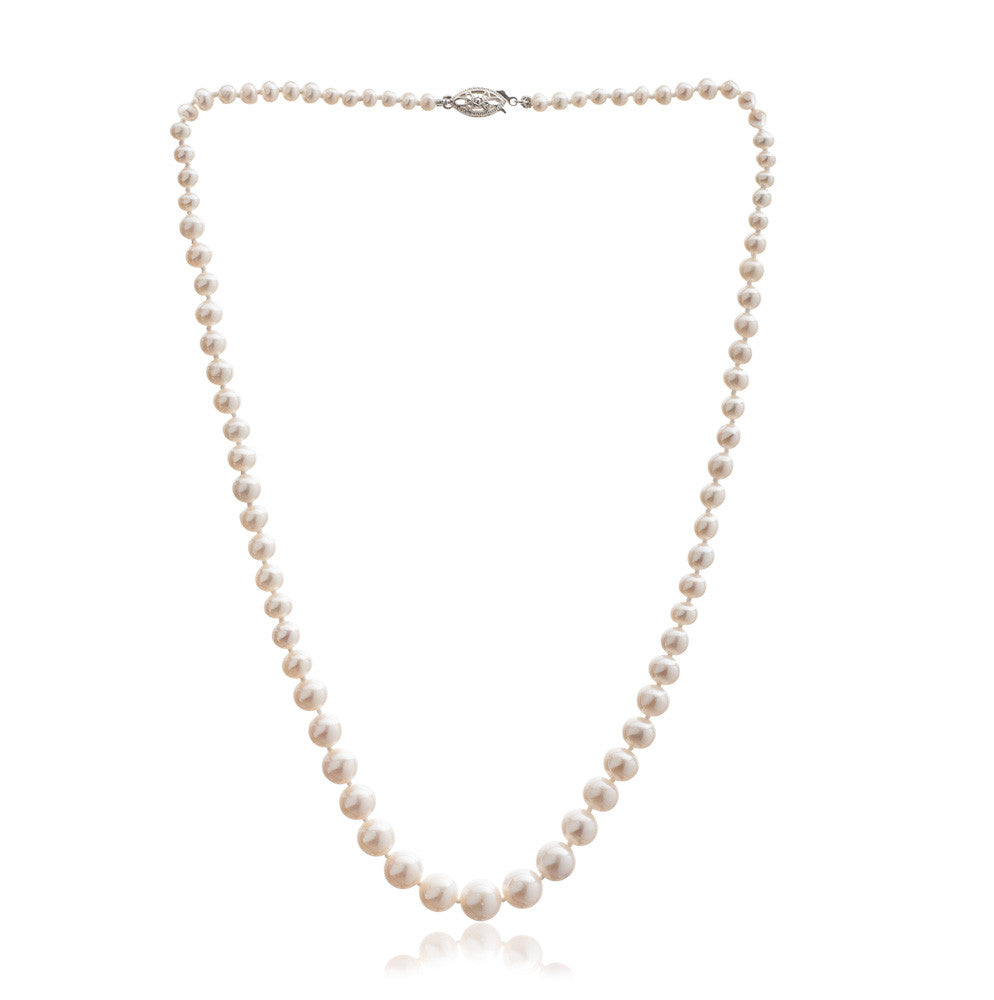 Gratia 7mm almost round cultured akoya pearl necklace on 14kt gold