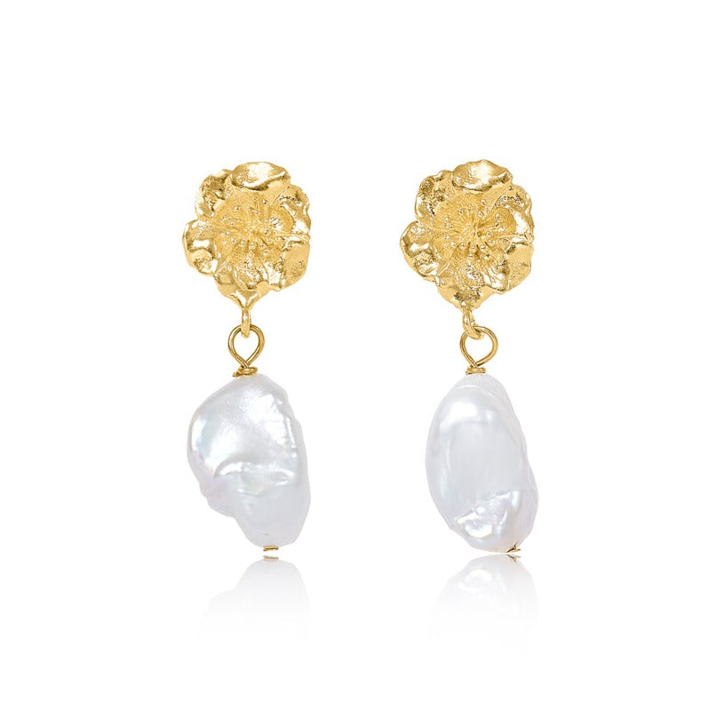 14 Karat Gold Chain Earrings with Cultured Freshwater Pearl and CZ – Bishop  Jewelry