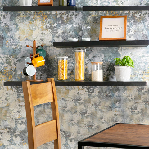 decorate floating wall shelves in the kitchen