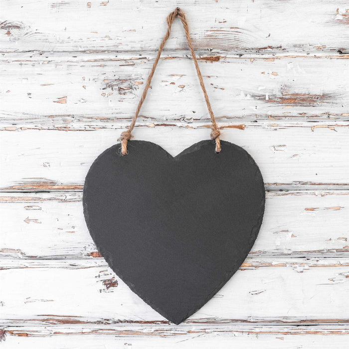 Black Heart Slate Hanging Notice Board - 24.5cm - By Nicola Spring