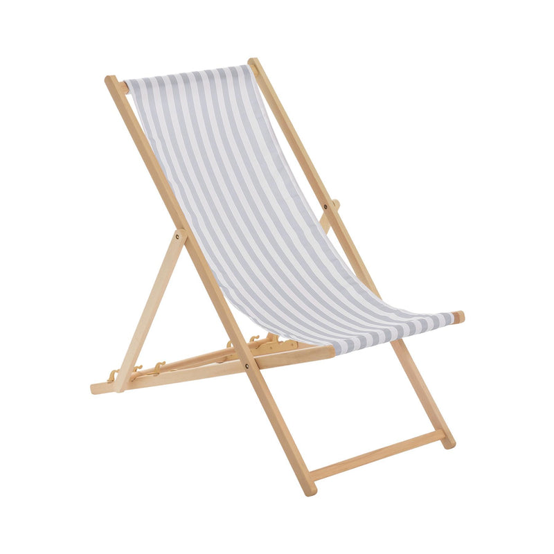 Folding Wooden Deck Chair - By Harbour Housewares - Grey Stripe