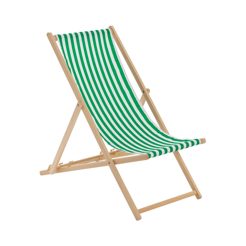 Folding Wooden Deck Chair - By Harbour Housewares - Green Stripe