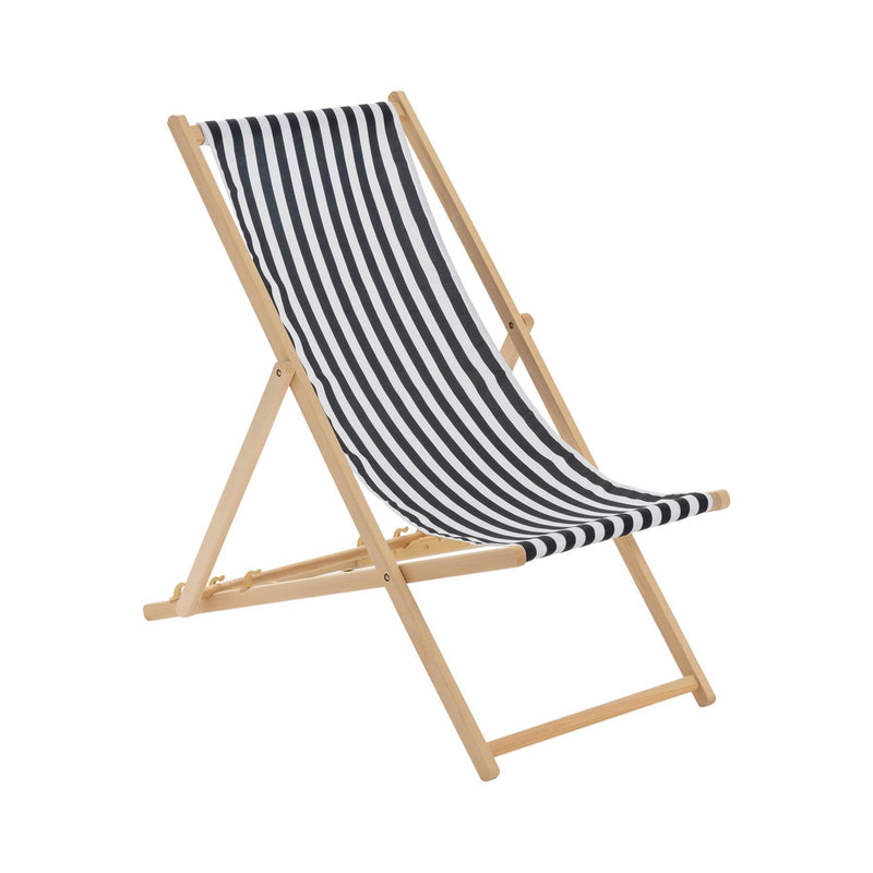 Folding Wooden Deck Chair - By Harbour Housewares - Black Stripe