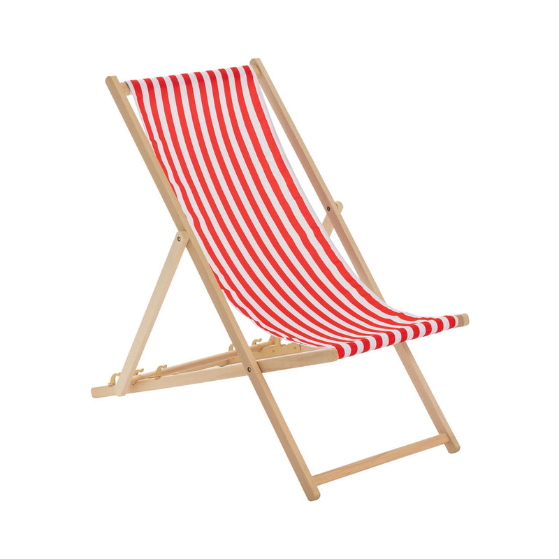 Folding Wooden Deck Chair - By Harbour Housewares - Red Stripe