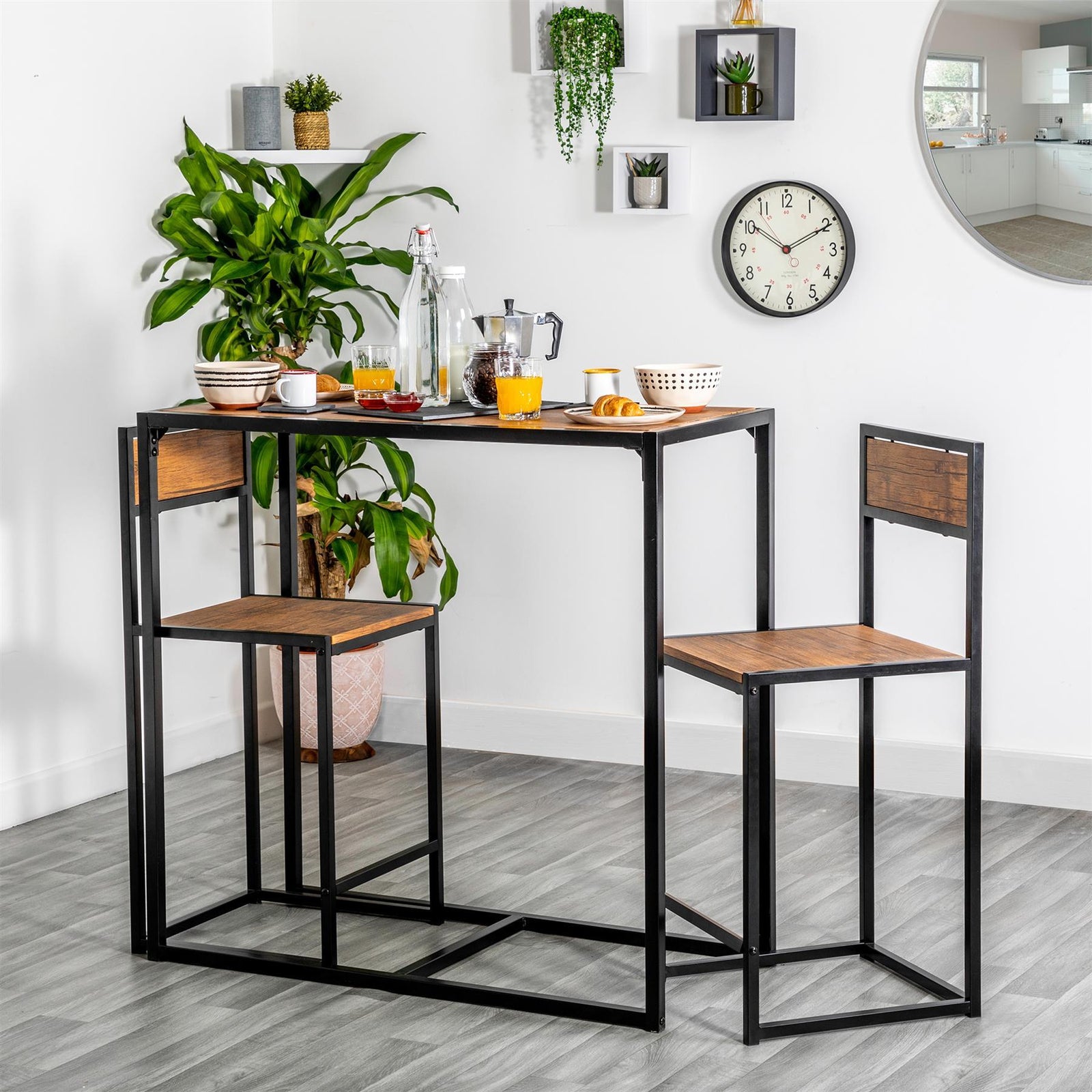 Modern 2-Seater Compact Steel Frame Breakfast Bar Set Home Decoration