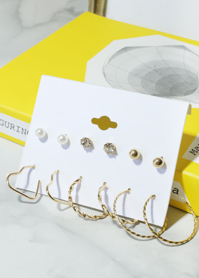 6-Pair Stud & Multi-Design Hoop Earrings Gold JEWELRY - Shop Miss A