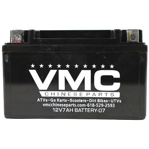 Chinese ATV battery fits many ATVs, go karts & dirt bikes. Check measurements to ensure this is the correct battery for your machine. Battery description: Factory Maintenance Free, lead acid battery - Non-spillable, No acid filling Voltage: 12v Capacity at 10HR: 6Ah Regular Charge Current: 0.7A Dimensions (+/- 1/16 inch): 6