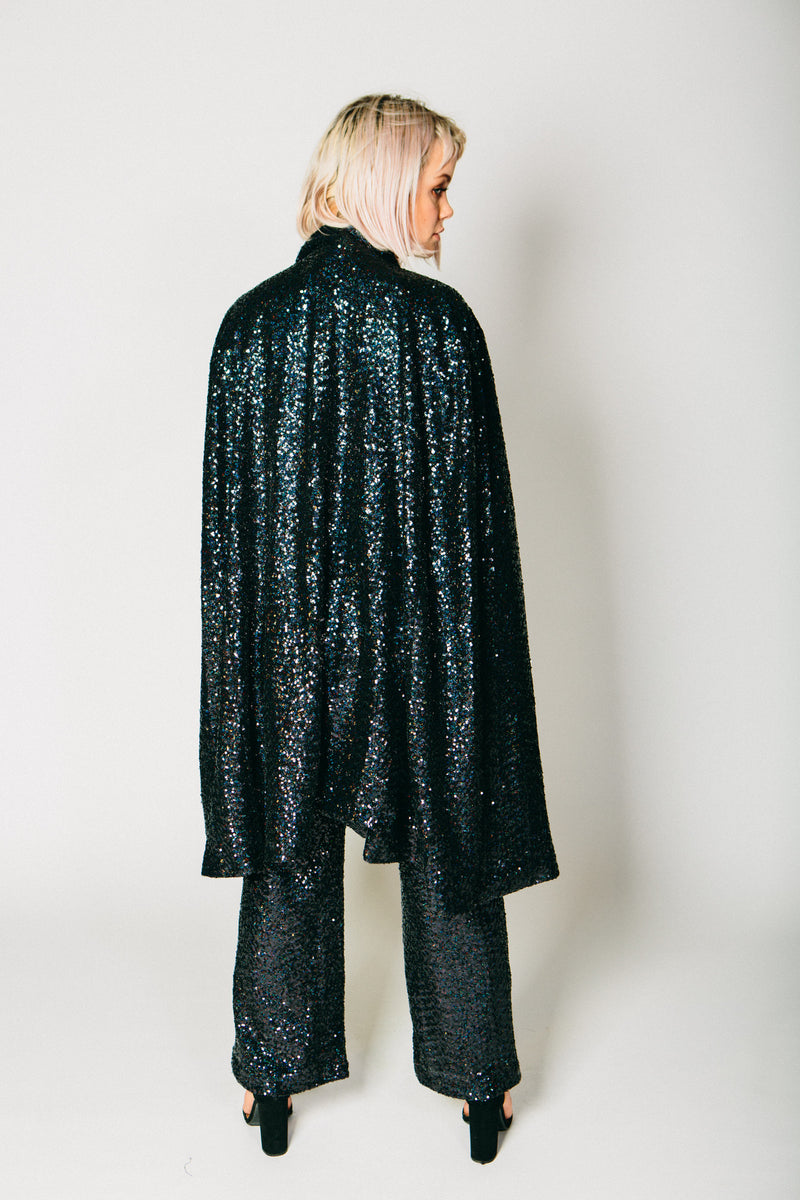 black sequin cape